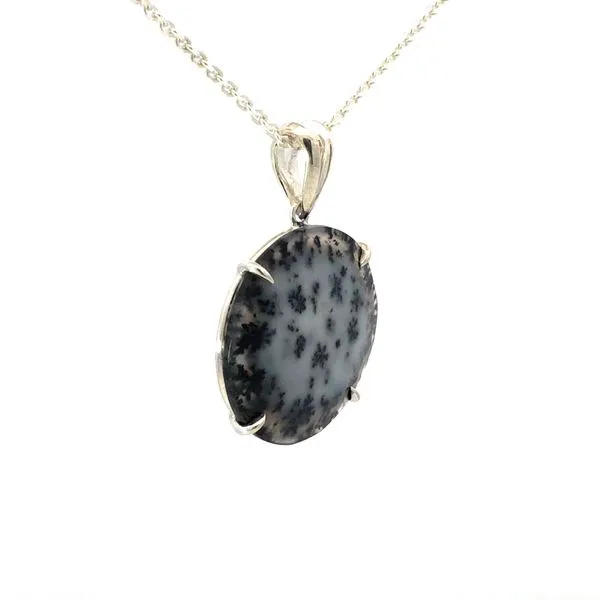 This Snowball Opal Pendant is set in Sterling Silver and comes on a 20" chain. The opal has a beautiful play of colors and is perfect for adding a touch of elegance to any outfit. The pendant is a great gift option for women who appreciate unique and Image 2 Hudson Valley Goldsmith New Paltz, NY