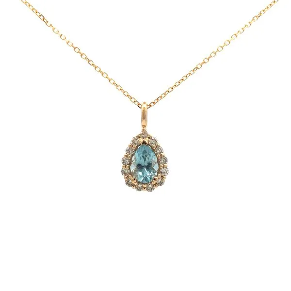 14K Yellow Gold Tear Drop Shape Natural Aquamarine Gemstone Pendant Hudson Valley Goldsmith New Paltz, NY