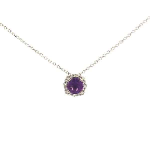 14K White Gold Amethyst and Diamond Pendant Hudson Valley Goldsmith New Paltz, NY