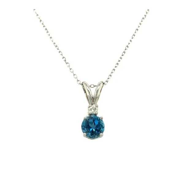 14K White Gold Blue Topaz and Diamond Necklace Hudson Valley Goldsmith New Paltz, NY