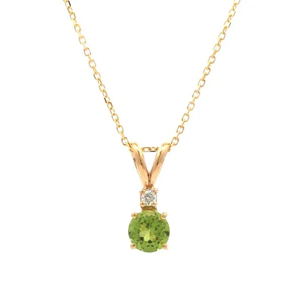 14K Yellow Gold Necklace with Round Peridot Gemstone Hudson Valley Goldsmith New Paltz, NY