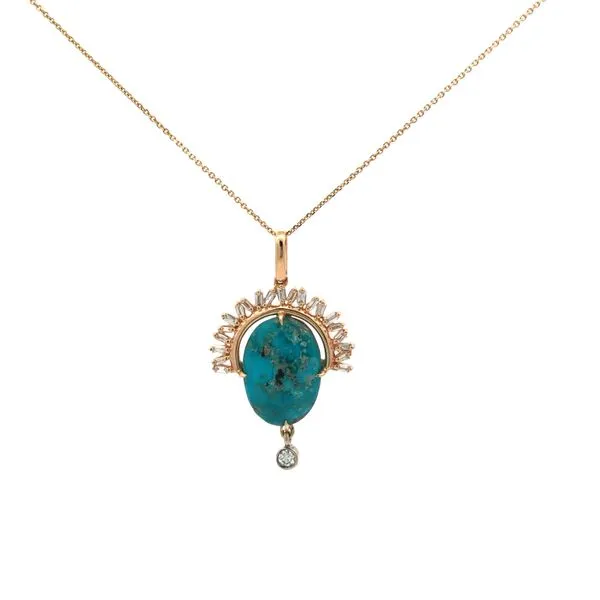 14K Yellow Gold & Persian Turquoise Pendant Hudson Valley Goldsmith New Paltz, NY