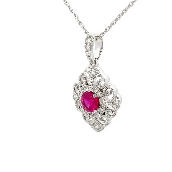 14Kt White Gold Ruby Diamond Pendant Image 2 Hudson Valley Goldsmith New Paltz, NY
