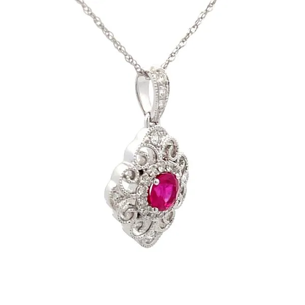 14Kt White Gold Ruby Diamond Pendant Image 3 Hudson Valley Goldsmith New Paltz, NY
