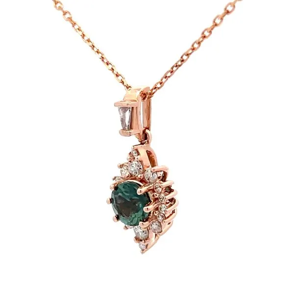 14Kt Rose Gold Montana Sapphire Diamond Pendant Image 2 Hudson Valley Goldsmith New Paltz, NY