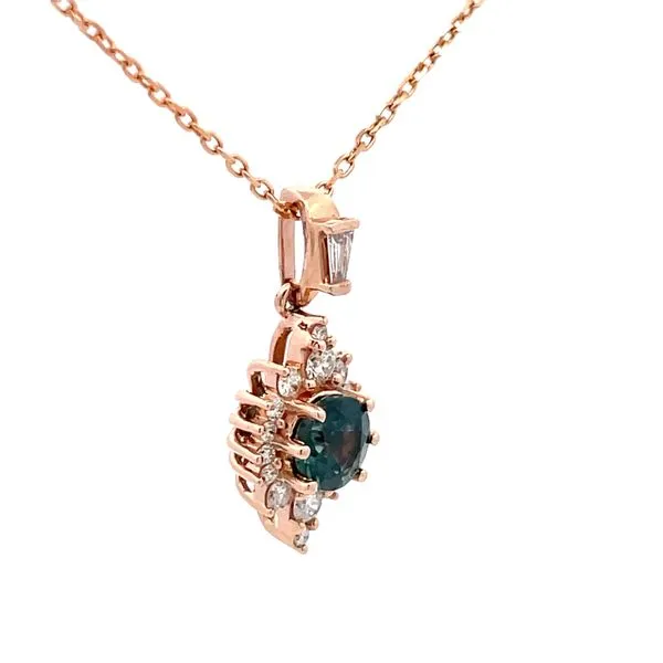 14Kt Rose Gold Montana Sapphire Diamond Pendant Image 3 Hudson Valley Goldsmith New Paltz, NY