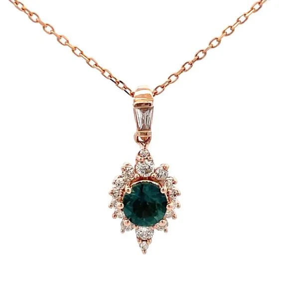 14Kt Rose Gold Montana Sapphire Diamond Pendant Hudson Valley Goldsmith New Paltz, NY