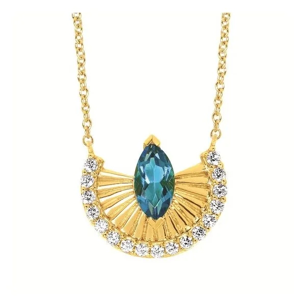 14Kt Yellow Gold Blue Topaz Diamond Pendant Hudson Valley Goldsmith New Paltz, NY