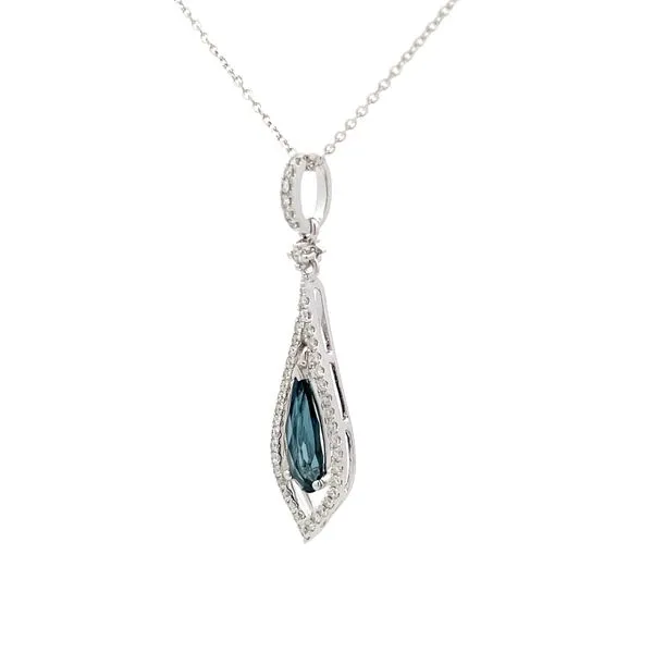 14K White Gold London Blue Topaz Diamond Pendant Image 2 Hudson Valley Goldsmith New Paltz, NY