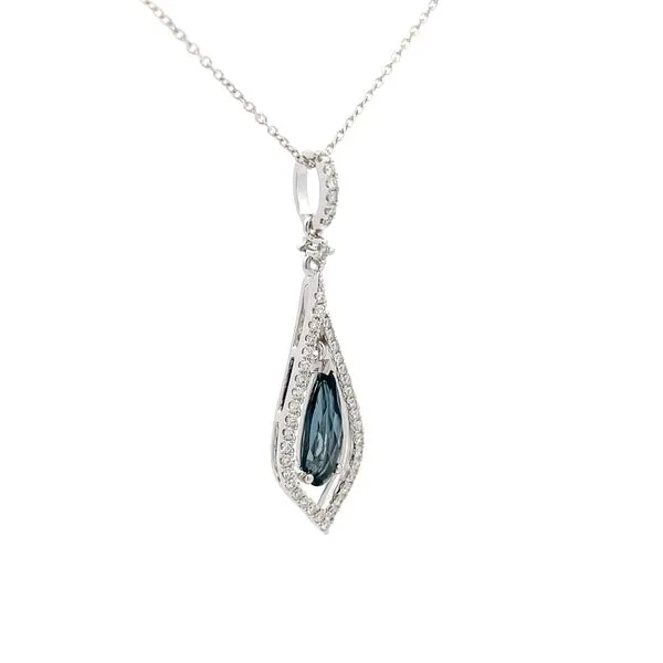14K White Gold London Blue Topaz Diamond Pendant Image 3 Hudson Valley Goldsmith New Paltz, NY
