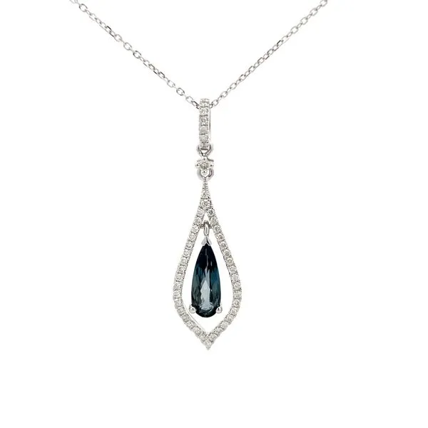14K White Gold London Blue Topaz Diamond Pendant Hudson Valley Goldsmith New Paltz, NY