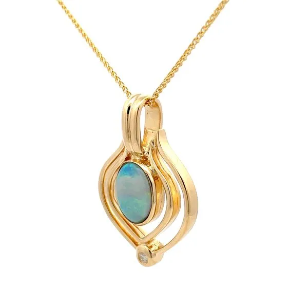 18K Yellow Gold Opal Pendant Image 3 Hudson Valley Goldsmith New Paltz, NY