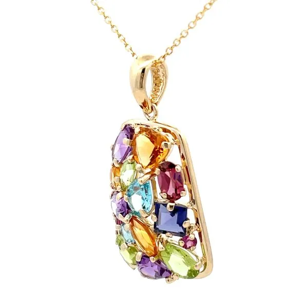Multicolored Gemstone Pendant on 14K Yellow Gold Chain Image 2 Hudson Valley Goldsmith New Paltz, NY