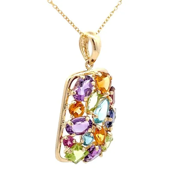 Multicolored Gemstone Pendant on 14K Yellow Gold Chain Image 3 Hudson Valley Goldsmith New Paltz, NY