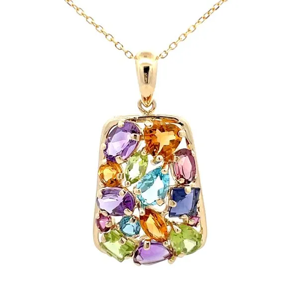 Multicolored Gemstone Pendant on 14K Yellow Gold Chain Hudson Valley Goldsmith New Paltz, NY