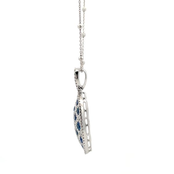18 Karat White Gold Blue Sapphire Diamond Necklace Image 3 Hudson Valley Goldsmith New Paltz, NY
