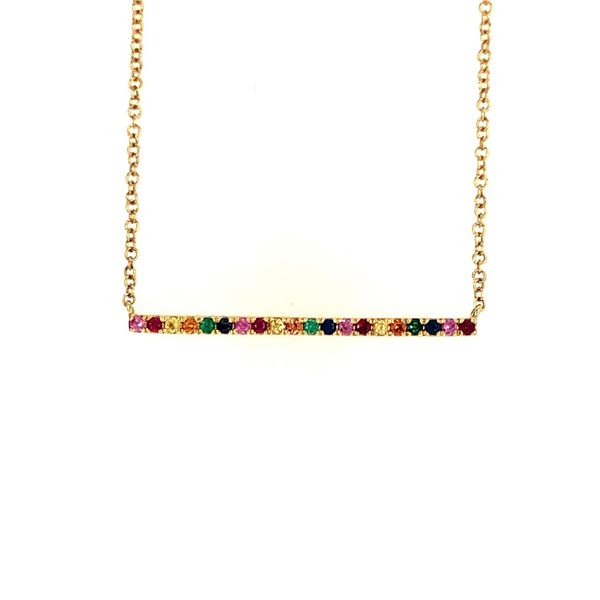14k yellow gold rainbow gemstone large bar necklace 16-18