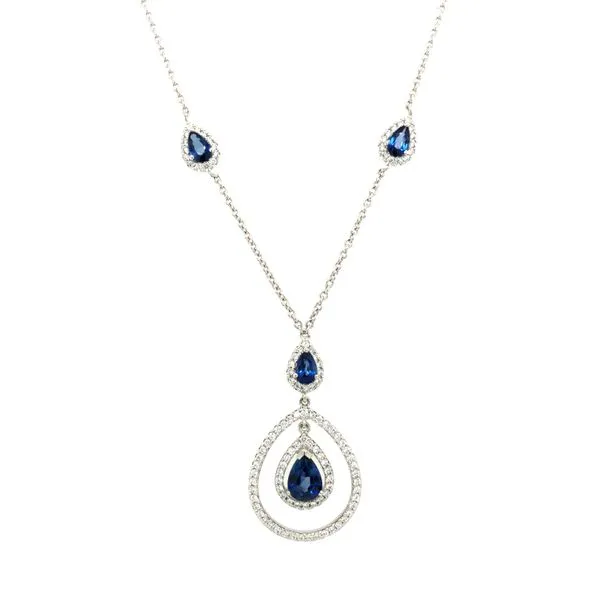 14k white gold 1.85cttw tear drop blue sapphires and 0.65cttw diamond necklace 14k white gold 1.85cttw tear drop blue sapphires  Hudson Valley Goldsmith New Paltz, NY