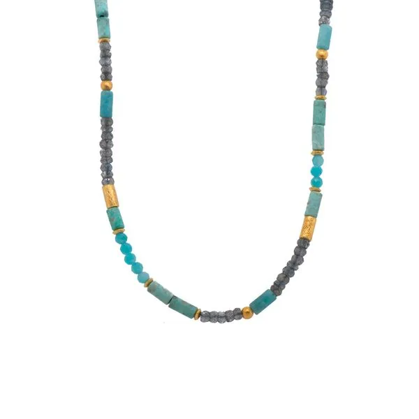 3mm Amazonite And Labradorite Necklace Fair Trade 24K Gold Vermeil Hudson Valley Goldsmith New Paltz, NY