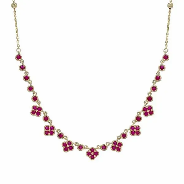 14k Yellow Gold Ruby Clover Necklace Hudson Valley Goldsmith New Paltz, NY