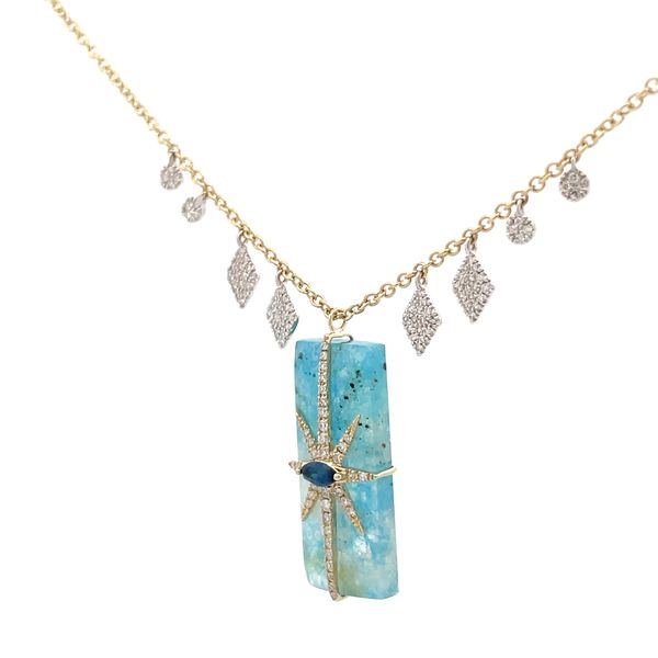 14kt Yellow Gold Blue Azurite Diamond Celestial Necklace Image 2 Hudson Valley Goldsmith New Paltz, NY