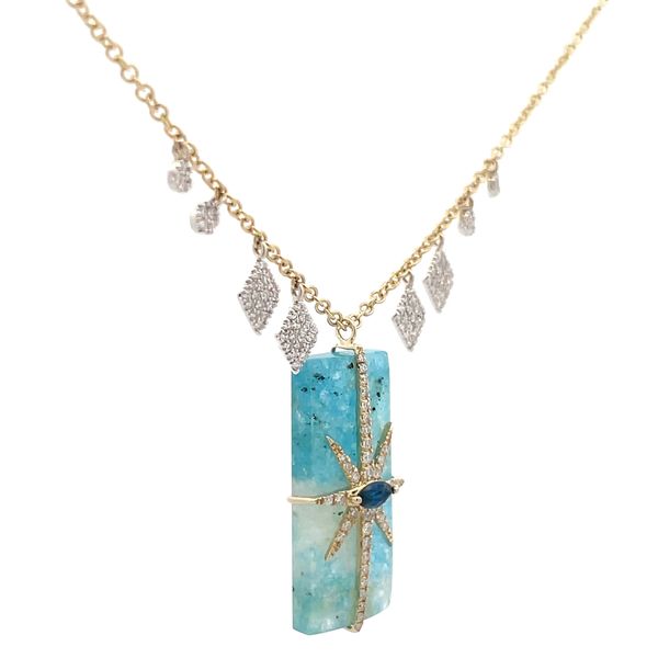 14kt Yellow Gold Blue Azurite Diamond Celestial Necklace Image 3 Hudson Valley Goldsmith New Paltz, NY