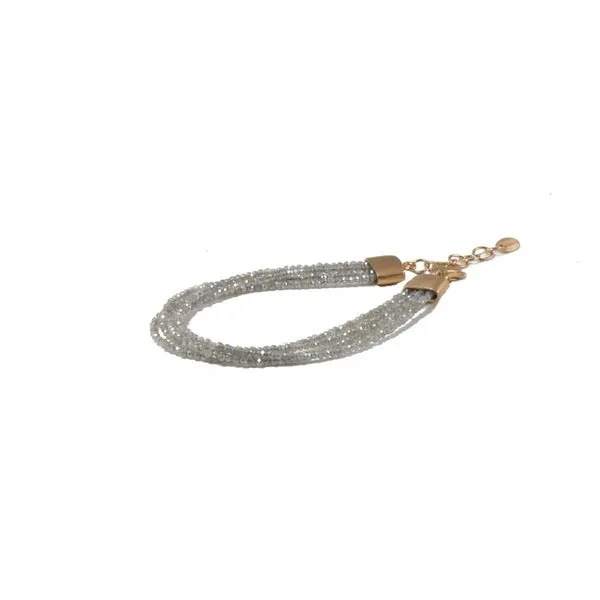 Sterling silver 24k vermeil bracelet featuring six strands of 2mm faceted labradorite gemstones Hudson Valley Goldsmith New Paltz, NY