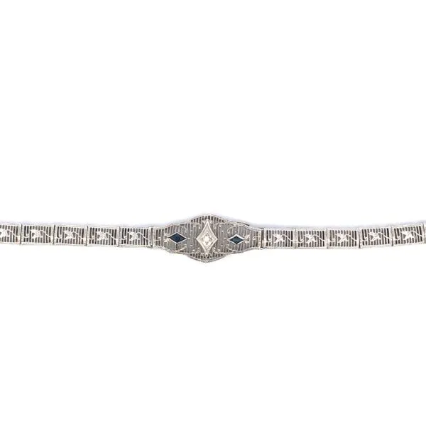 Estate 14K White Gold Vintage Bracelet with Diamond and Synthetic Blue Sapphires Hudson Valley Goldsmith New Paltz, NY