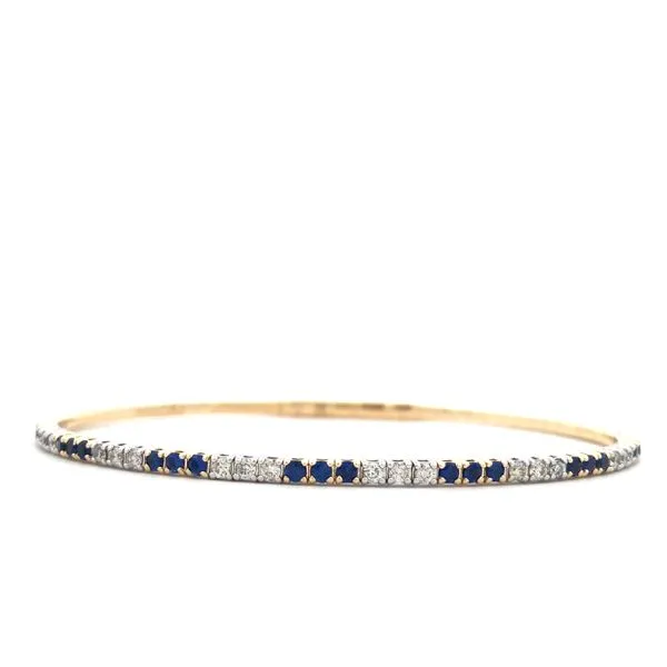14K Yellow Gold Flex Bangle Bracelet With Diamonds & Sapphires Hudson Valley Goldsmith New Paltz, NY