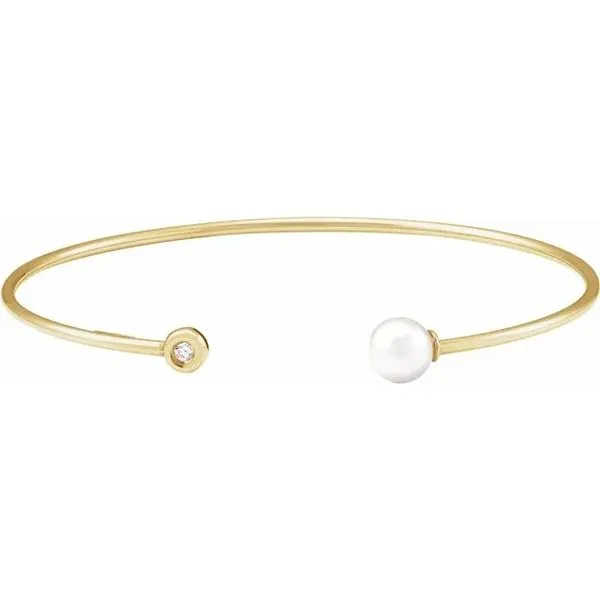 14K Yellow Cultured Pearl Diamond Cuff Bracelet Hudson Valley Goldsmith New Paltz, NY