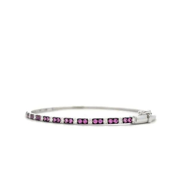 14K Yellow Gold Pink Sapphire and Diamond Hinged Bangle Image 3 Hudson Valley Goldsmith New Paltz, NY