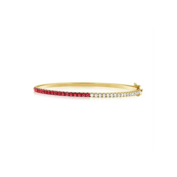14K Yellow Gold Ruby and Diamond Bangle Bracelet Hudson Valley Goldsmith New Paltz, NY