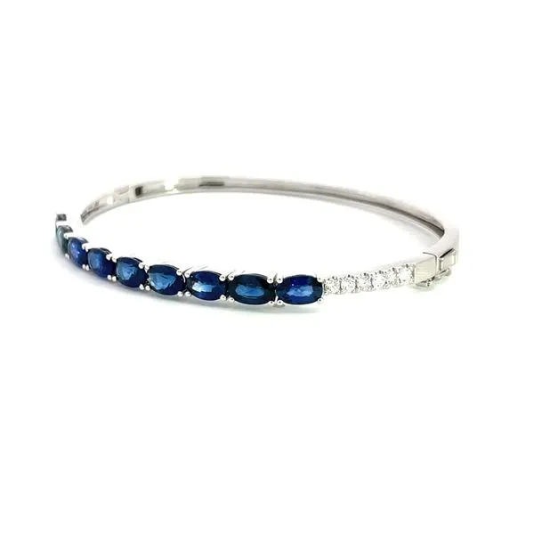 14K White Gold Blue Sapphire and Diamond Hinged Bangle Bracelet Image 2 Hudson Valley Goldsmith New Paltz, NY