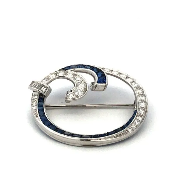 Platinum Brooch With Diamonds And Blue Sapphires Image 2 Hudson Valley Goldsmith New Paltz, NY