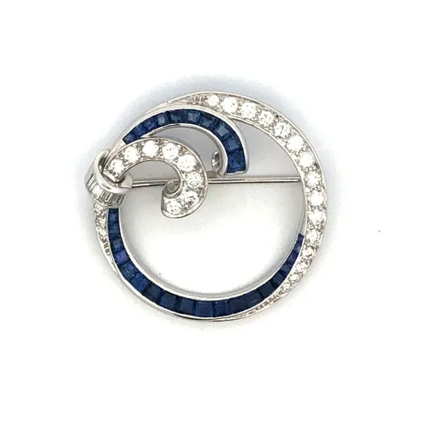 Platinum Brooch With Diamonds And Blue Sapphires Hudson Valley Goldsmith New Paltz, NY