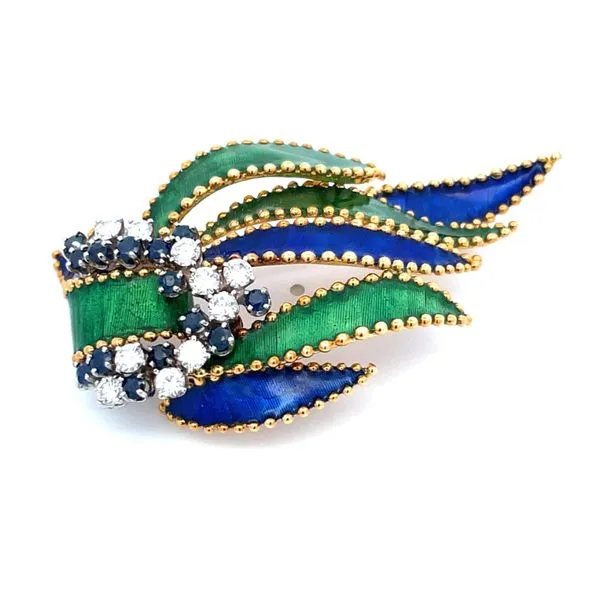 Enamel 18K Yellow Gold Brooch With Gemstones Hudson Valley Goldsmith New Paltz, NY