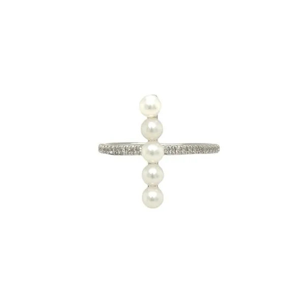 14k white gold fashion pearl ring 0.07cttw diamonds 5 pearls Hudson Valley Goldsmith New Paltz, NY