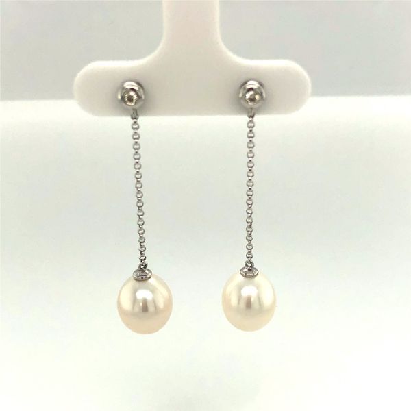 14k white gold 0.05ctw diamond pearl drop earrings 14k white gold 0.05ctw diamond pearl drop earrings Hudson Valley Goldsmith New Paltz, NY