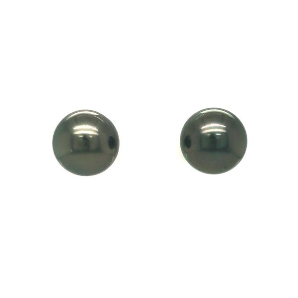 14k gold and Tahitian pearl stud earrings featuring 8.5 - 9.0mm natural grey Tahitian pearls 14k gold and Tahitian pearl stud ea Hudson Valley Goldsmith New Paltz, NY
