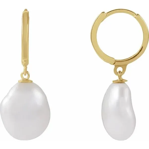 14K Yellow Cultured White Freshwater Keshi Pearl Hoop Earrings Hudson Valley Goldsmith New Paltz, NY