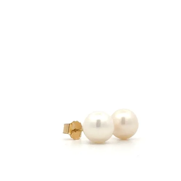 14Kt Yellow Gold Cultured Akoya Pearl Stud Earrings Image 3 Hudson Valley Goldsmith New Paltz, NY