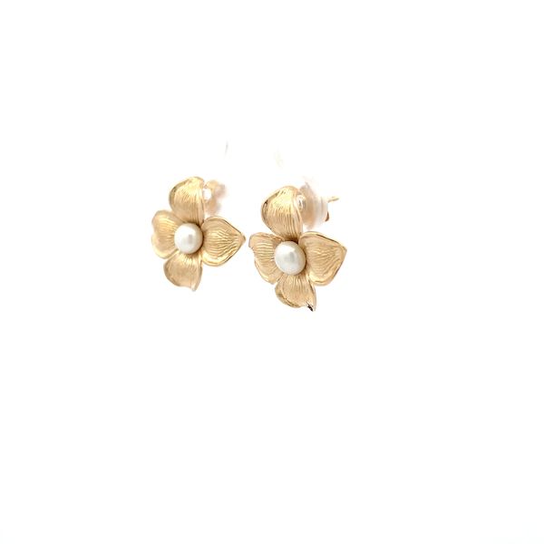 14K Yellow Gold Pearl Earrings Image 2 Hudson Valley Goldsmith New Paltz, NY