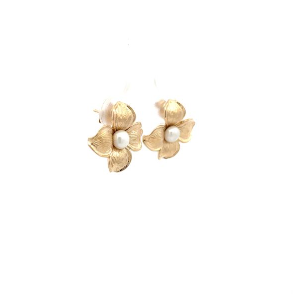 14K Yellow Gold Pearl Earrings Image 3 Hudson Valley Goldsmith New Paltz, NY