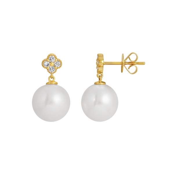 14K Yellow Gold Pearl & Diamond Earrings Hudson Valley Goldsmith New Paltz, NY