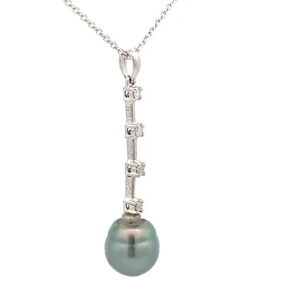 14K White Gold Grey Pearl Diamond Pendant Image 2 Hudson Valley Goldsmith New Paltz, NY