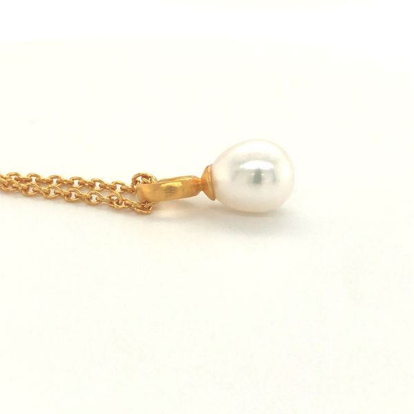 Sterling silver with 24k vermeil necklace with fresh water white pearl drop on 18