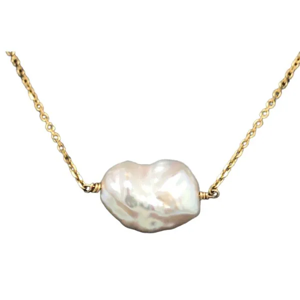 14k yellow gold stationary baroque pearl necklace on 18