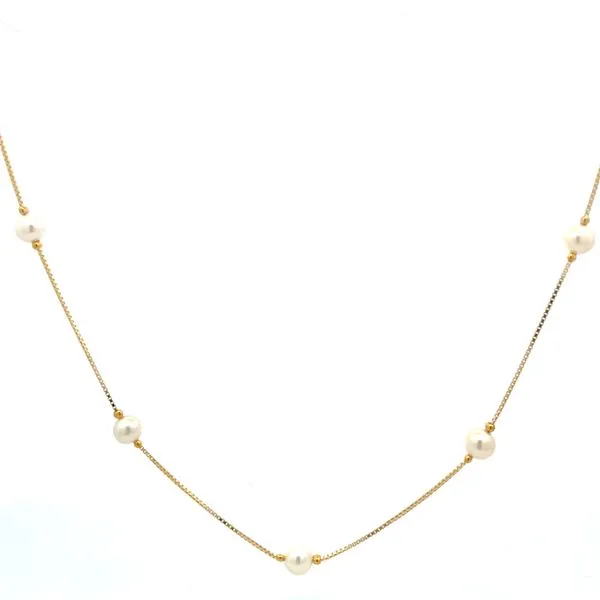 14K Yellow Gold Akoya Pearl Tin Cup Necklace Hudson Valley Goldsmith New Paltz, NY