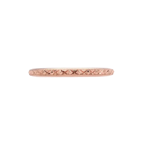 14K Rose Gold 2mm XOXO pattern Engraved Band Hudson Valley Goldsmith New Paltz, NY