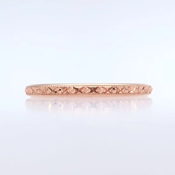 14K Rose Gold 2mm XOXO pattern Engraved Band Hudson Valley Goldsmith New Paltz, NY